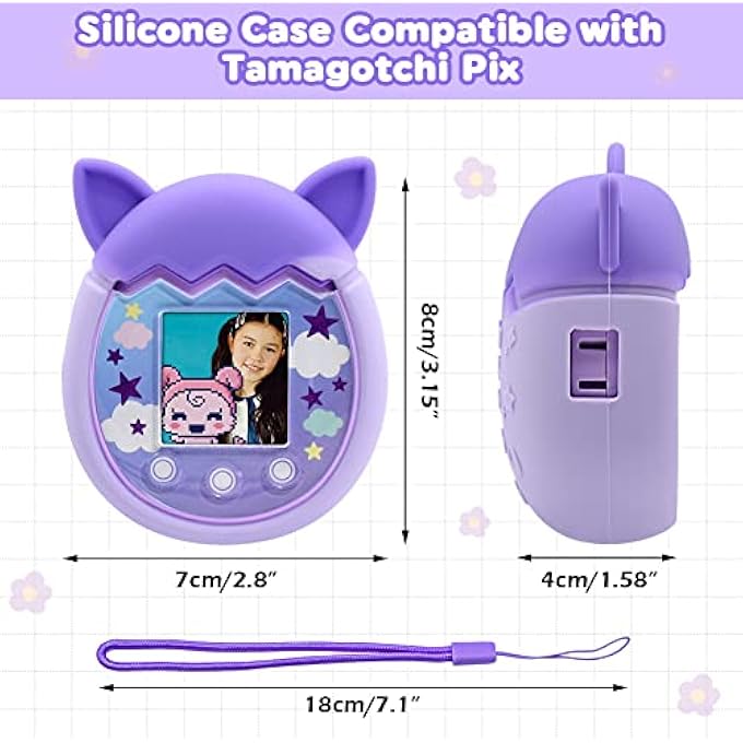 rayihni SILICONE CASE FOR TAMAGOTCHI PIX VIRTUAL PET GAME MACHINE, FOR TAMAGOTCHI CASE, PROTECTIVE COVER FOR TAMAGOTCHI PIX SLEEVE PROTECTOR SKIN WITH HAND STRAP (PURPLE) - Image 2